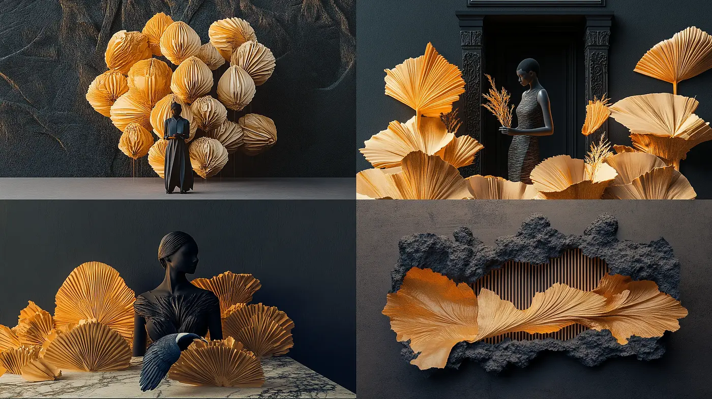 Amber Elegance: A Harmonious Blend of Sculptural Forms and Subdued Hues - Midjourney sref style
