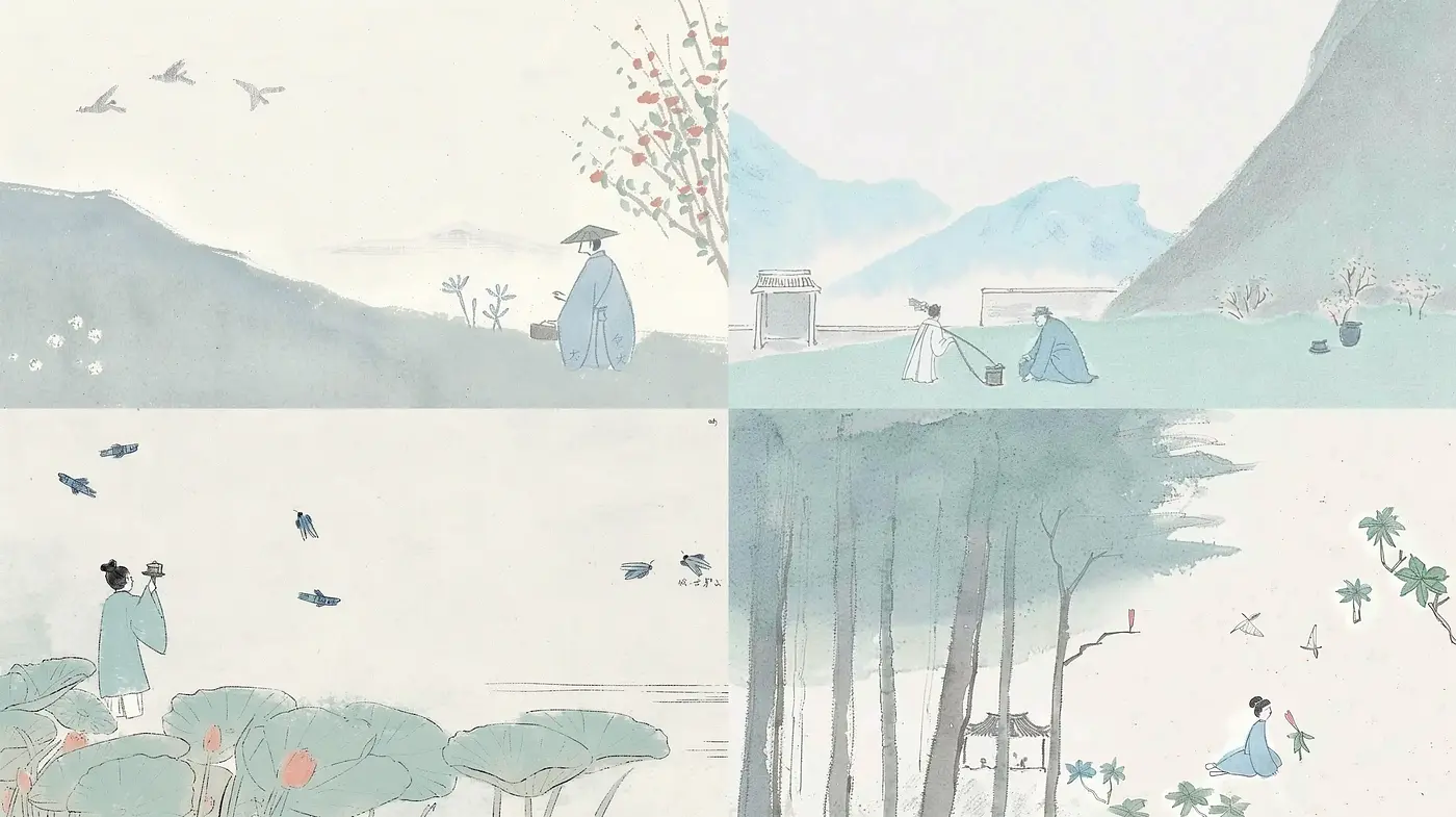 Tranquil Vistas of Eastern Watercolor Harmony - Midjourney sref style