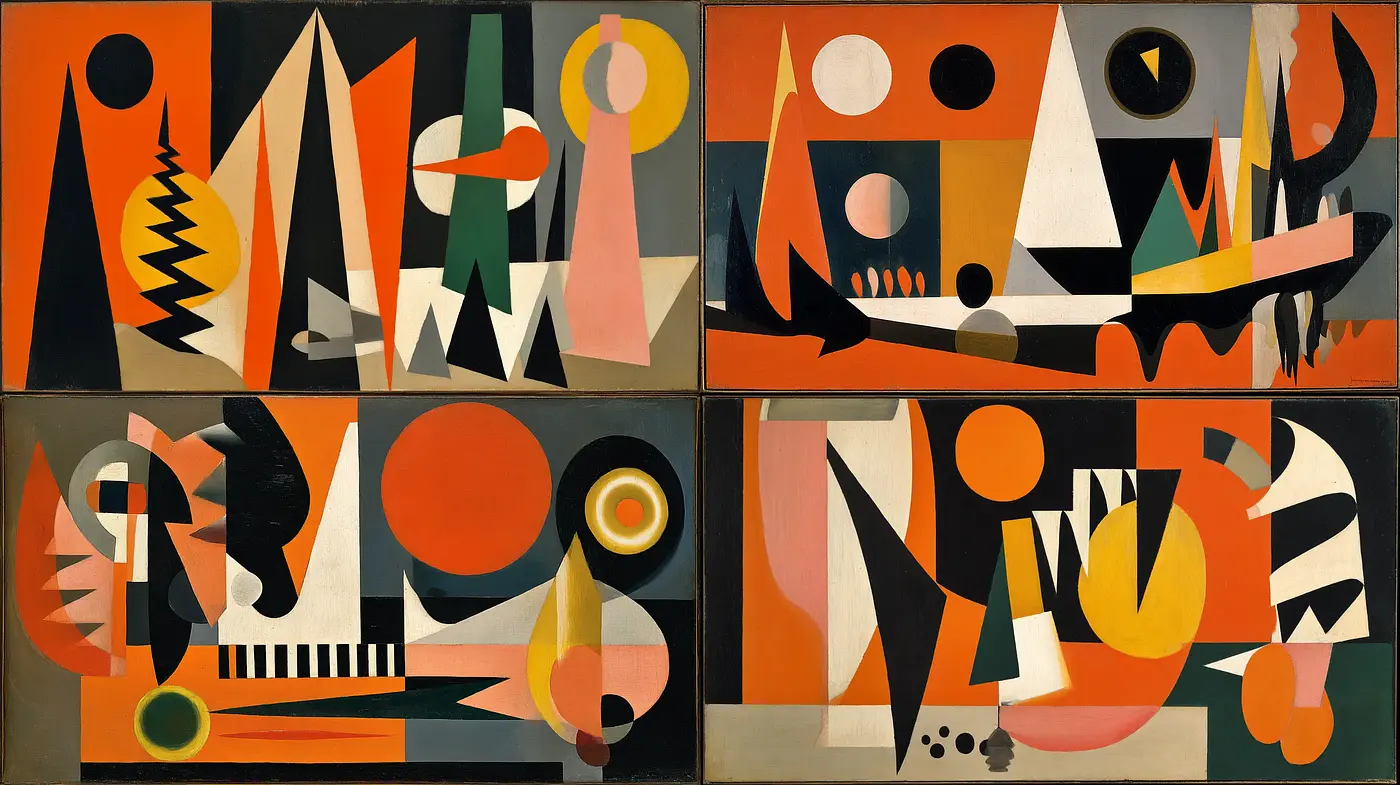 Dynamic Abstract Composition with Bold Geometric Shapes and a Warm Palette - Midjourney sref style