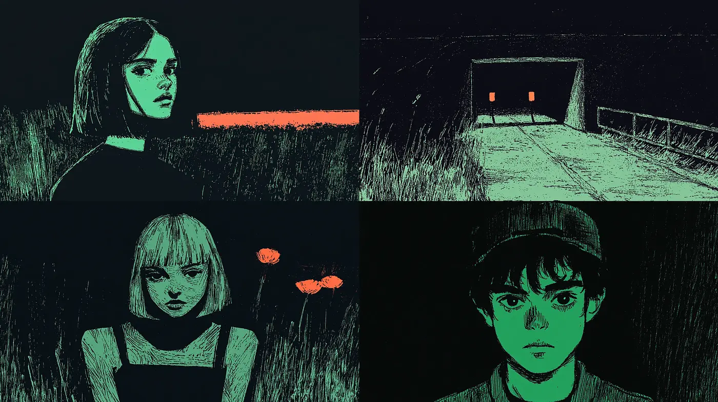 Nocturnal Hues and Etched Expressions: A Study in Moody Contrast - Midjourney sref style