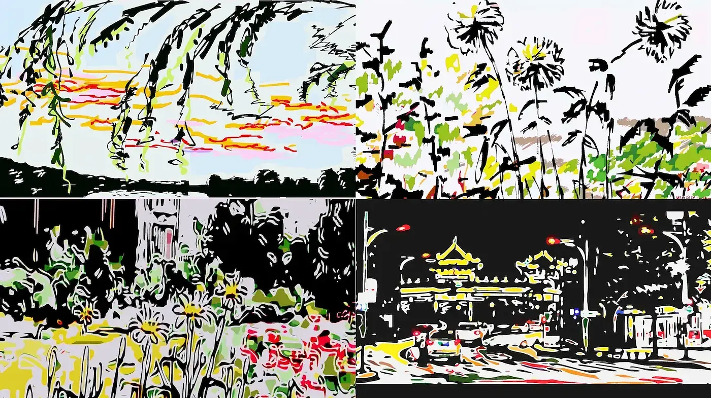Vibrant, expressive landscapes in a contemporary illustrative style - Midjourney sref style
