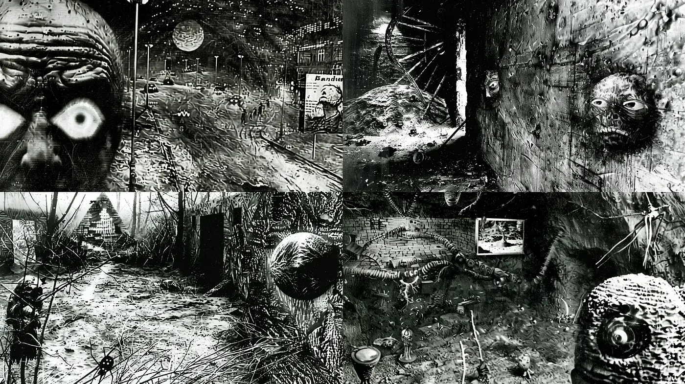 Monochromatic Haunting Textured Dreamscape - Midjourney sref style