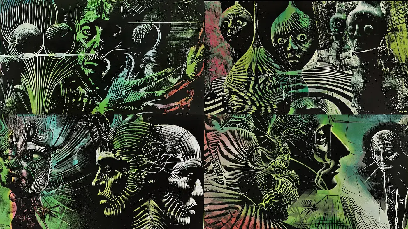 Dynamic Surrealistic Visions with a Sci-Fi Edge - Midjourney sref style