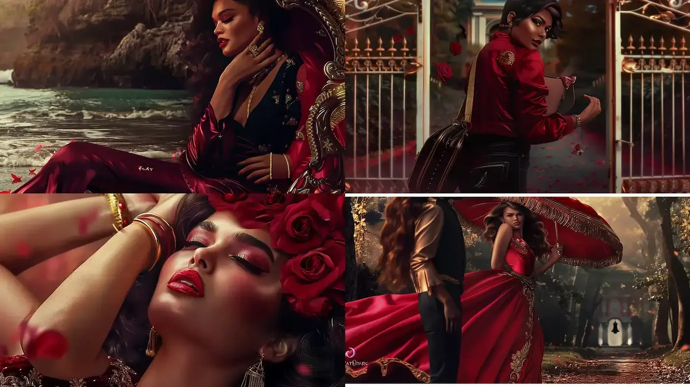 Romanticized Cinematic Elegance in Red - Midjourney sref style