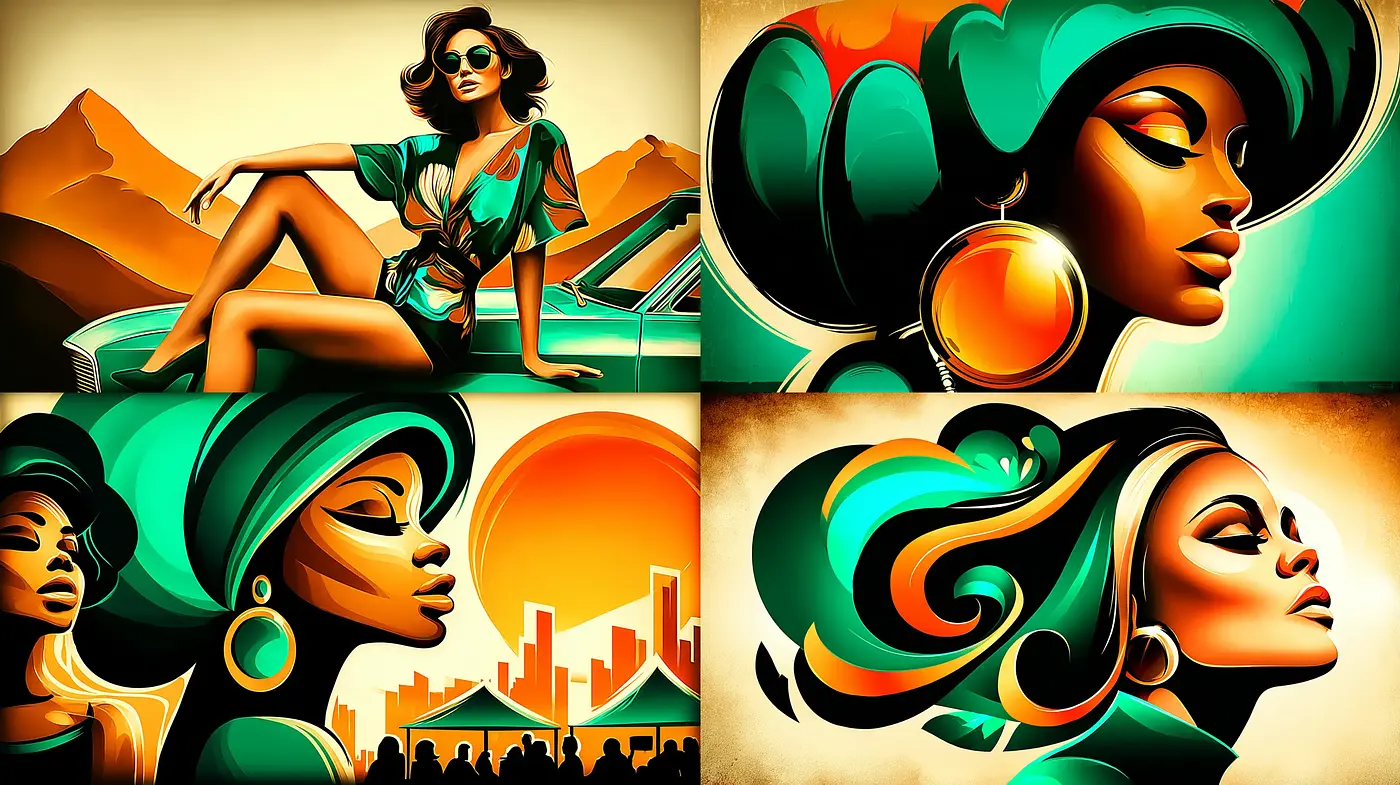 Vibrant and Retro-Inspired Art with Strong Geometric Elements - Midjourney sref style