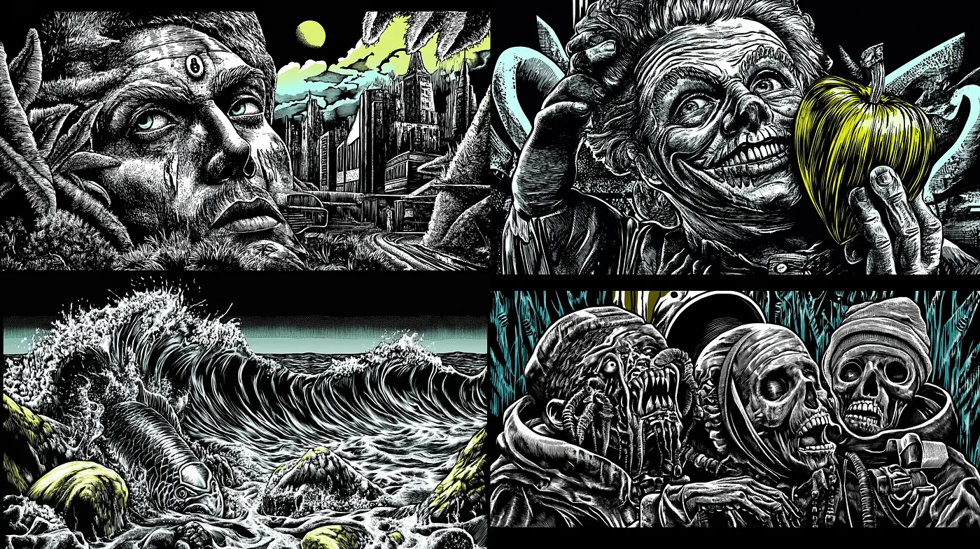 Eerie Monochromatic Odes to Classic Horror - Midjourney sref style