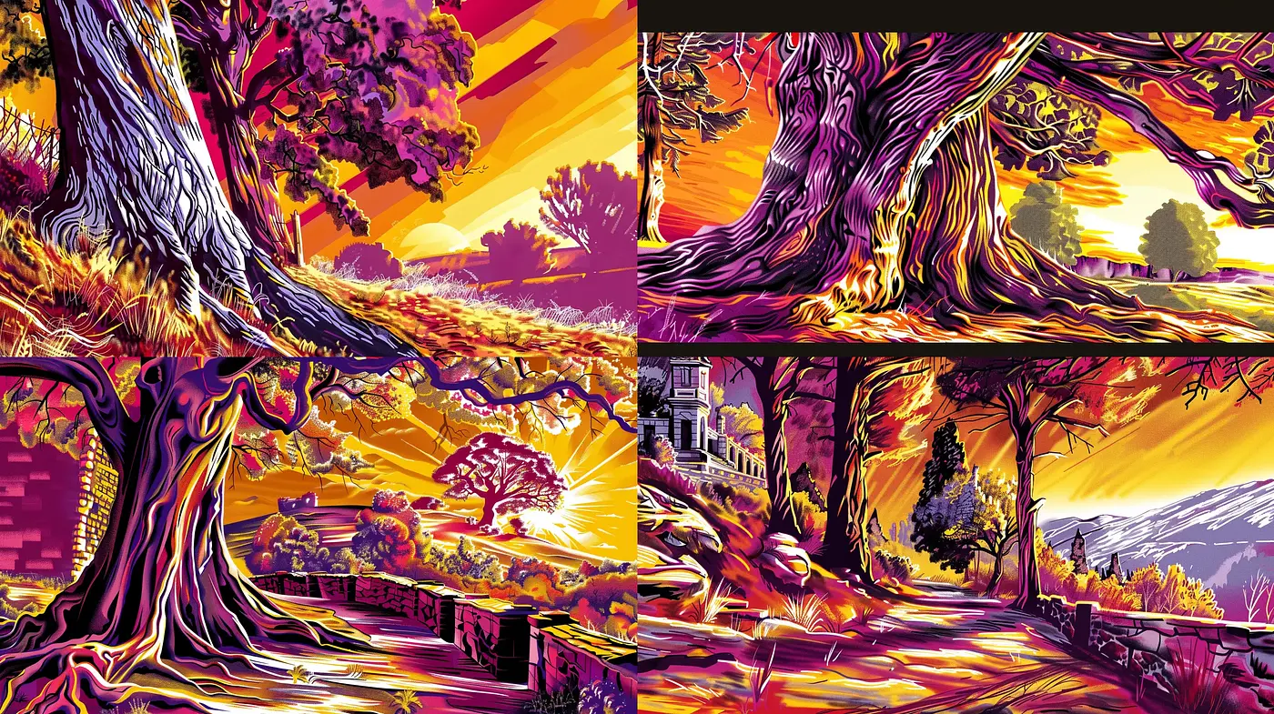 Vivid Twilight Arbor Impressions - Midjourney sref style