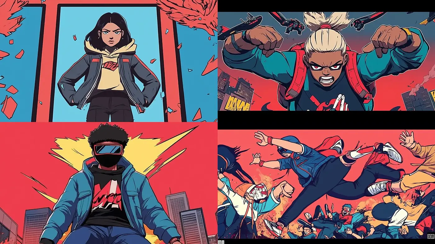 Dynamic Comic Book Panache with Vibrant Graphic Novel Flair - Midjourney sref style