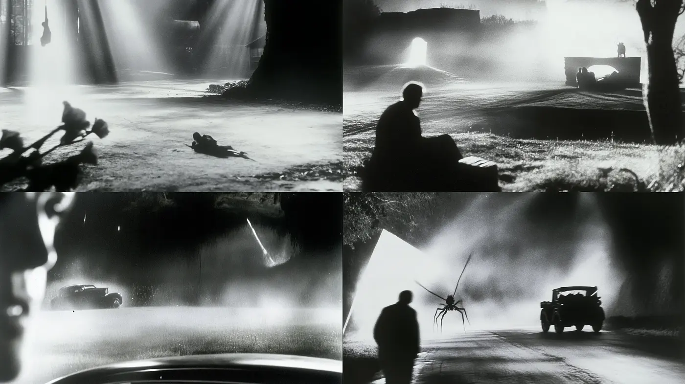Noir-Inspired Monochromatic Visions in Cinematic Style - Midjourney sref style