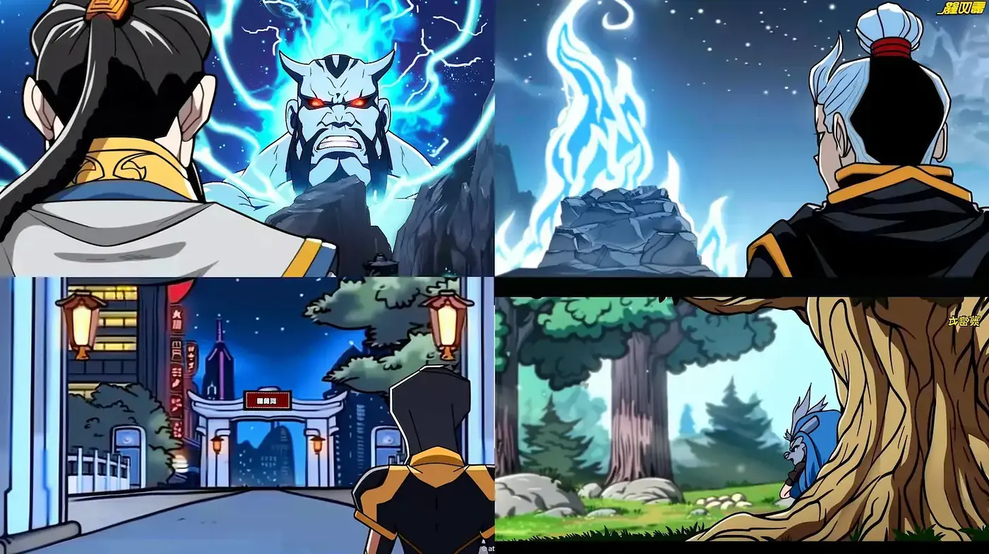 Dynamic and fantastical animated scenery with a vivid color contrast - Midjourney sref style