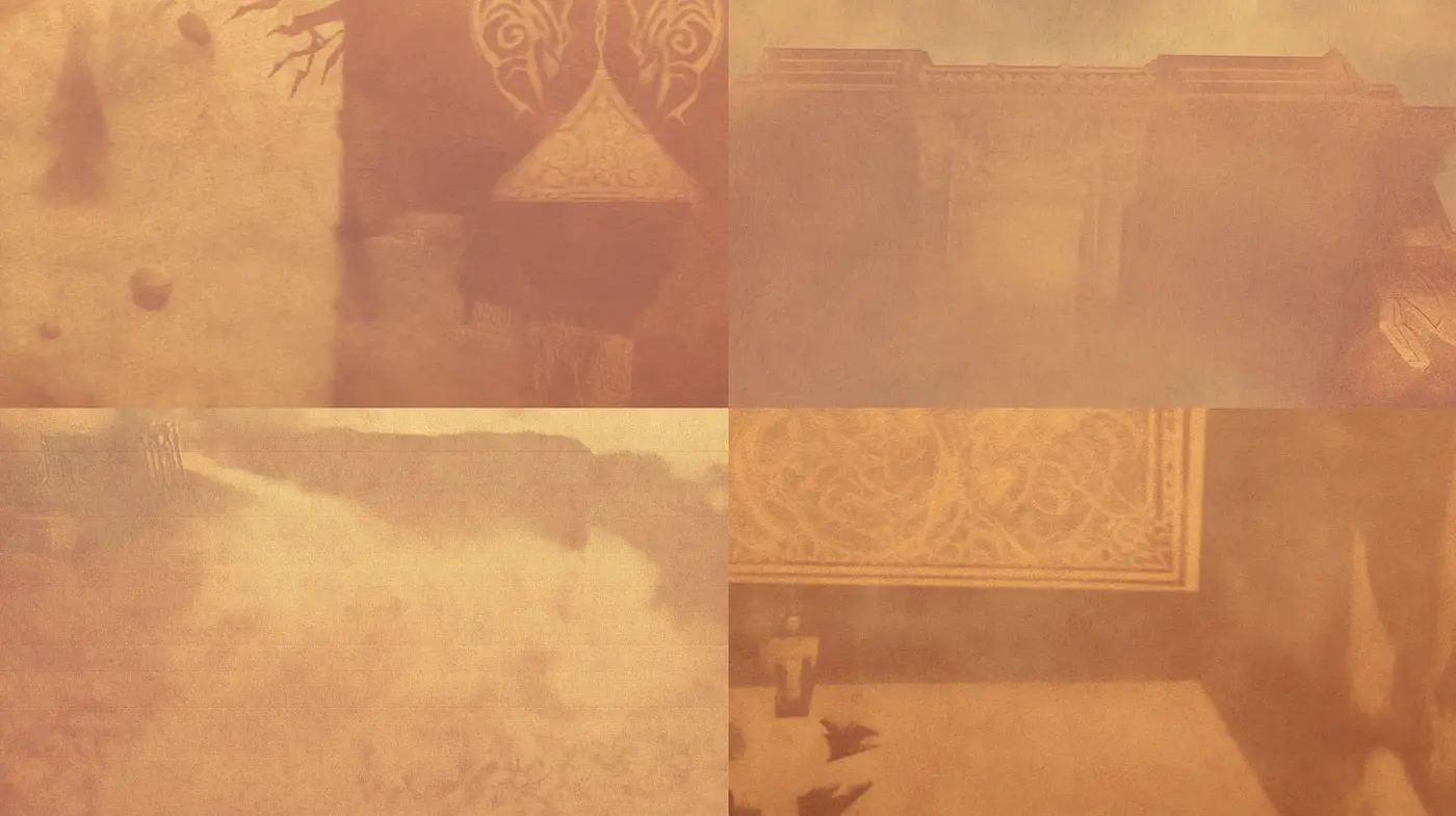 Ethereal Sepia Sands: Time-Worn Textures and Transcendent Tones - Midjourney sref style