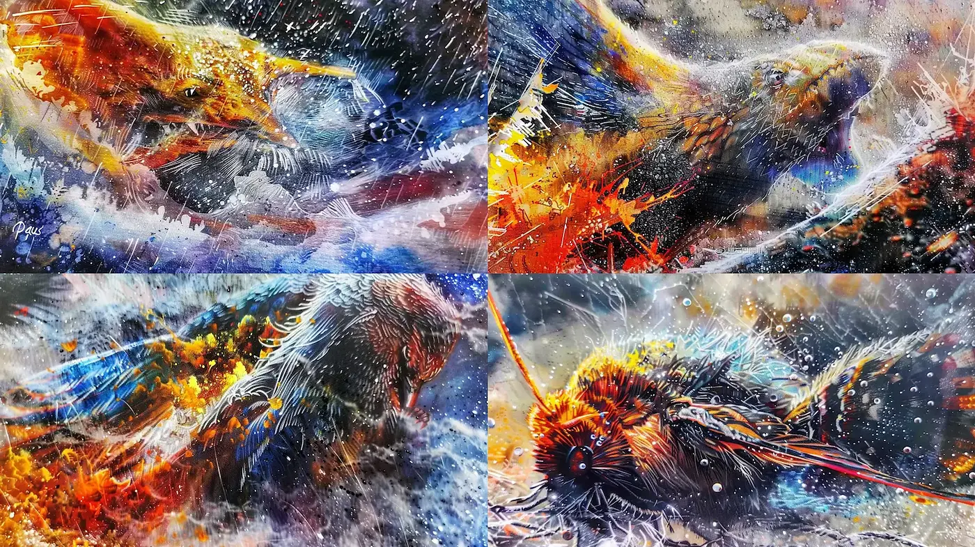 Dynamic and Vivid Expression of Nature's Elements with Fluid Dance of Colors - Midjourney sref style