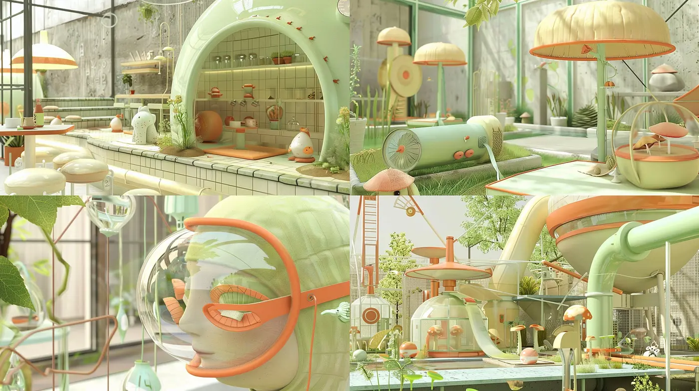 Surreal Serenity: A Retro-Futuristic Fusion with Pastel Overtones and Organic Textures - Midjourney sref style