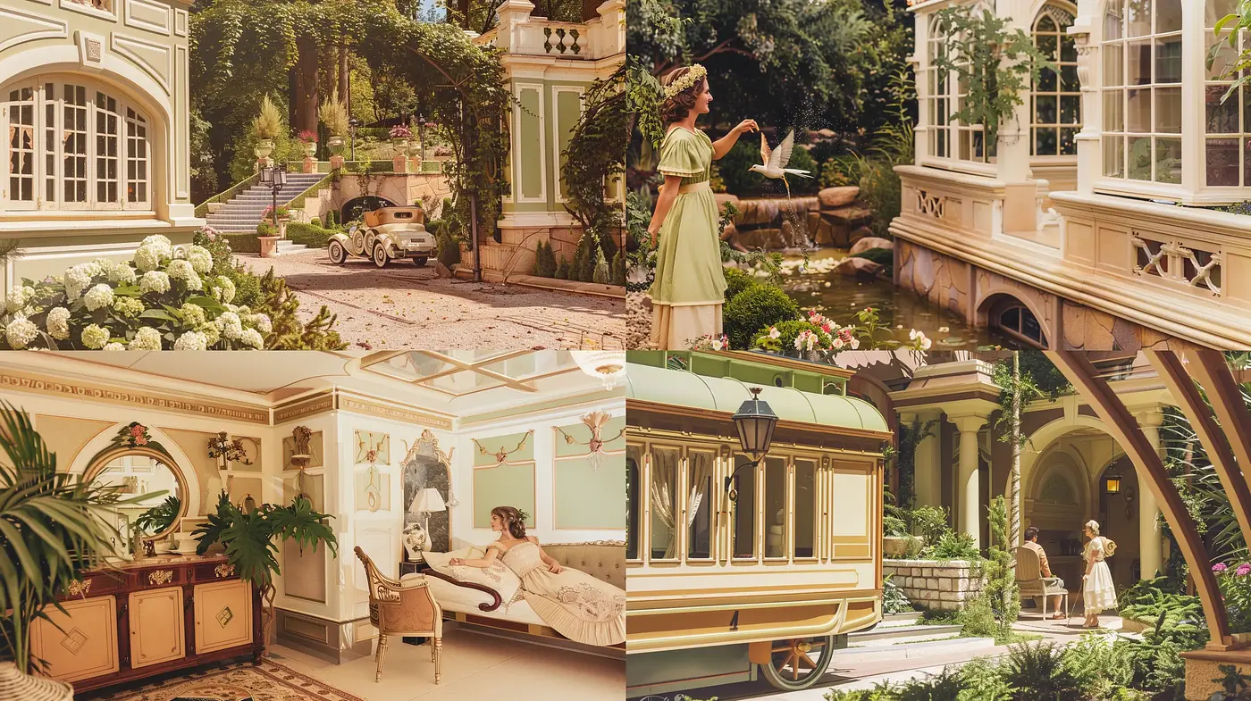 Idyllic Retro Elegance with Pastel Tones and Genteel Charm - Midjourney sref style