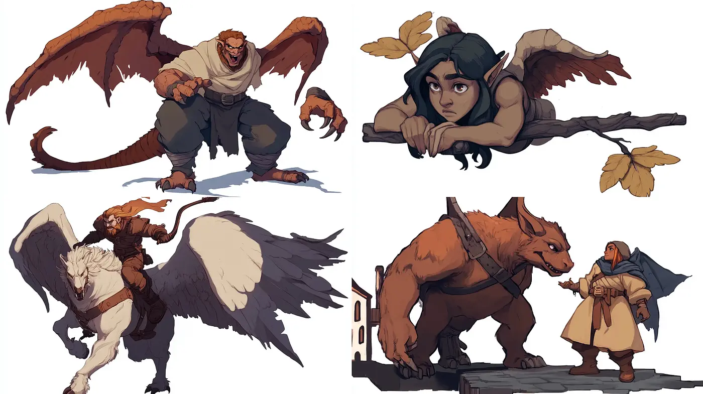 Anthropomorphic Fantasy Creatures in a Dynamic Storybook Illustration Style - Midjourney sref style