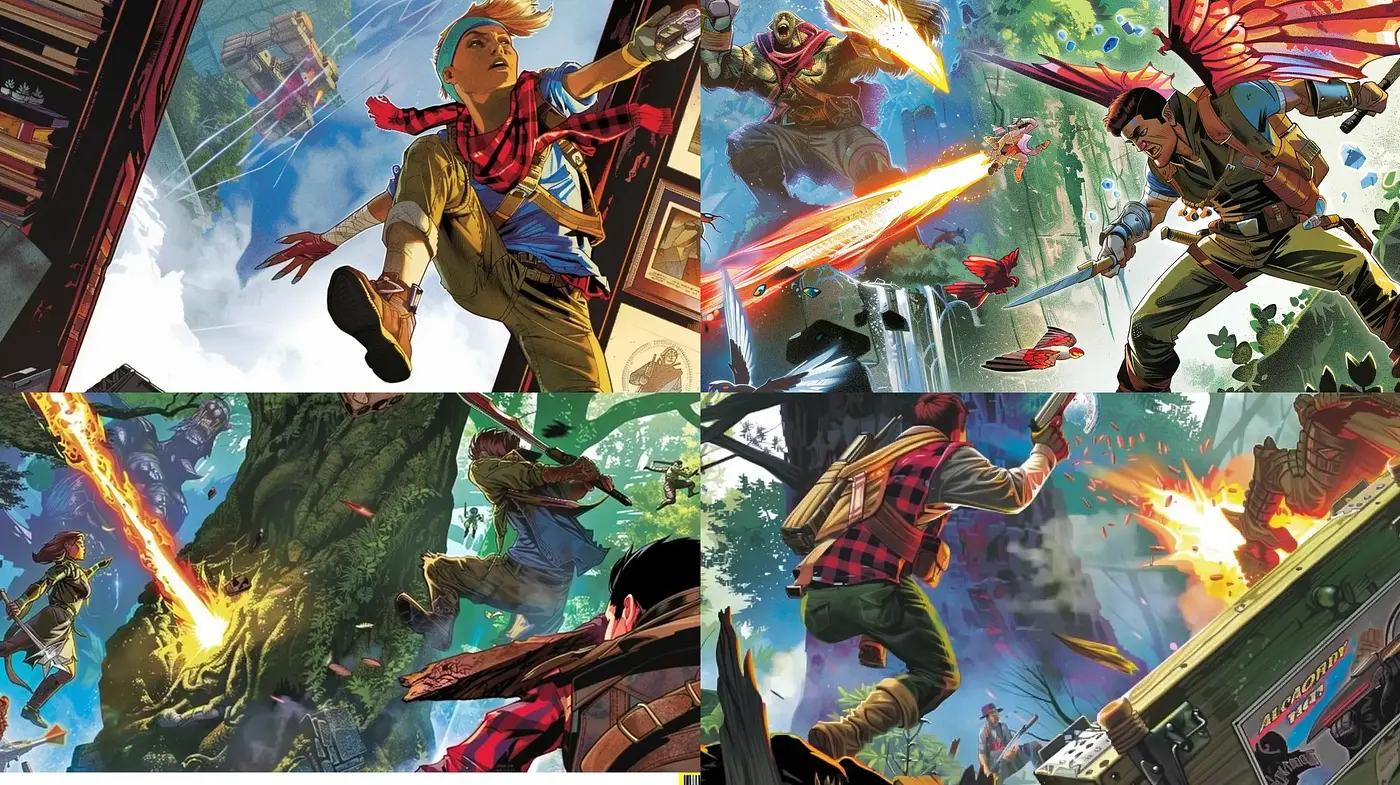 Dynamic Comic Book Spectacle: A Fusion of Vibrant Action and Expressive Characters - Midjourney sref style