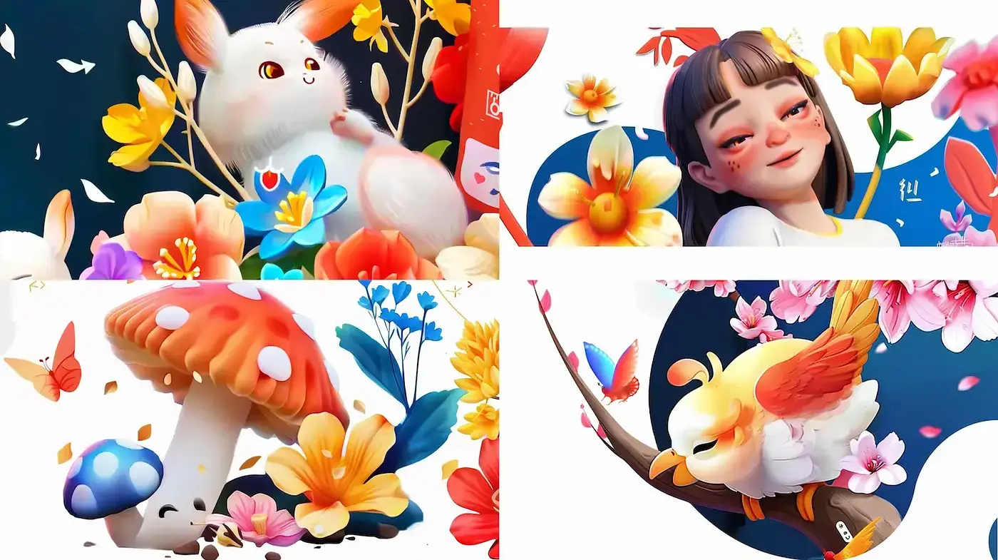 Enchanting Blossom Fantasy: A Vivid Garden of Colorful Whimsy - Midjourney sref style