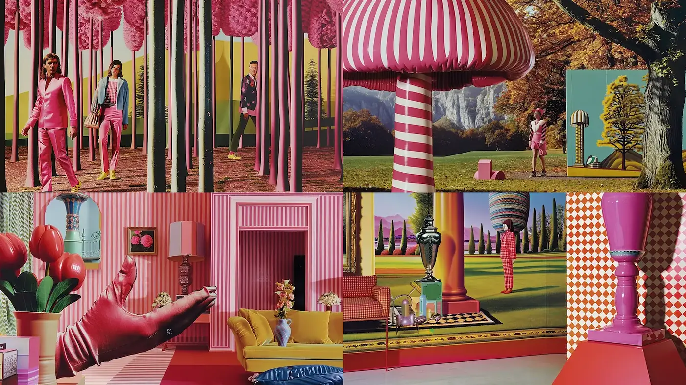 Surrealistic Retro Pop Aesthetic with Bold Color Contrast - Midjourney sref style