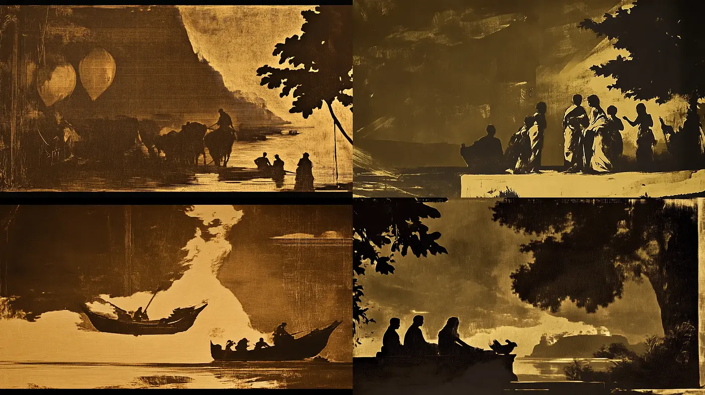 Sepia-Tinted Vintage Scenic Narratives - Midjourney sref style