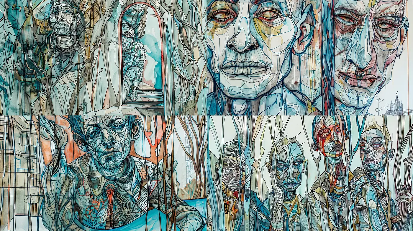 Tangled Brushwork and Melancholic Hues: A Study in Contemporary Portraiture - Midjourney sref style