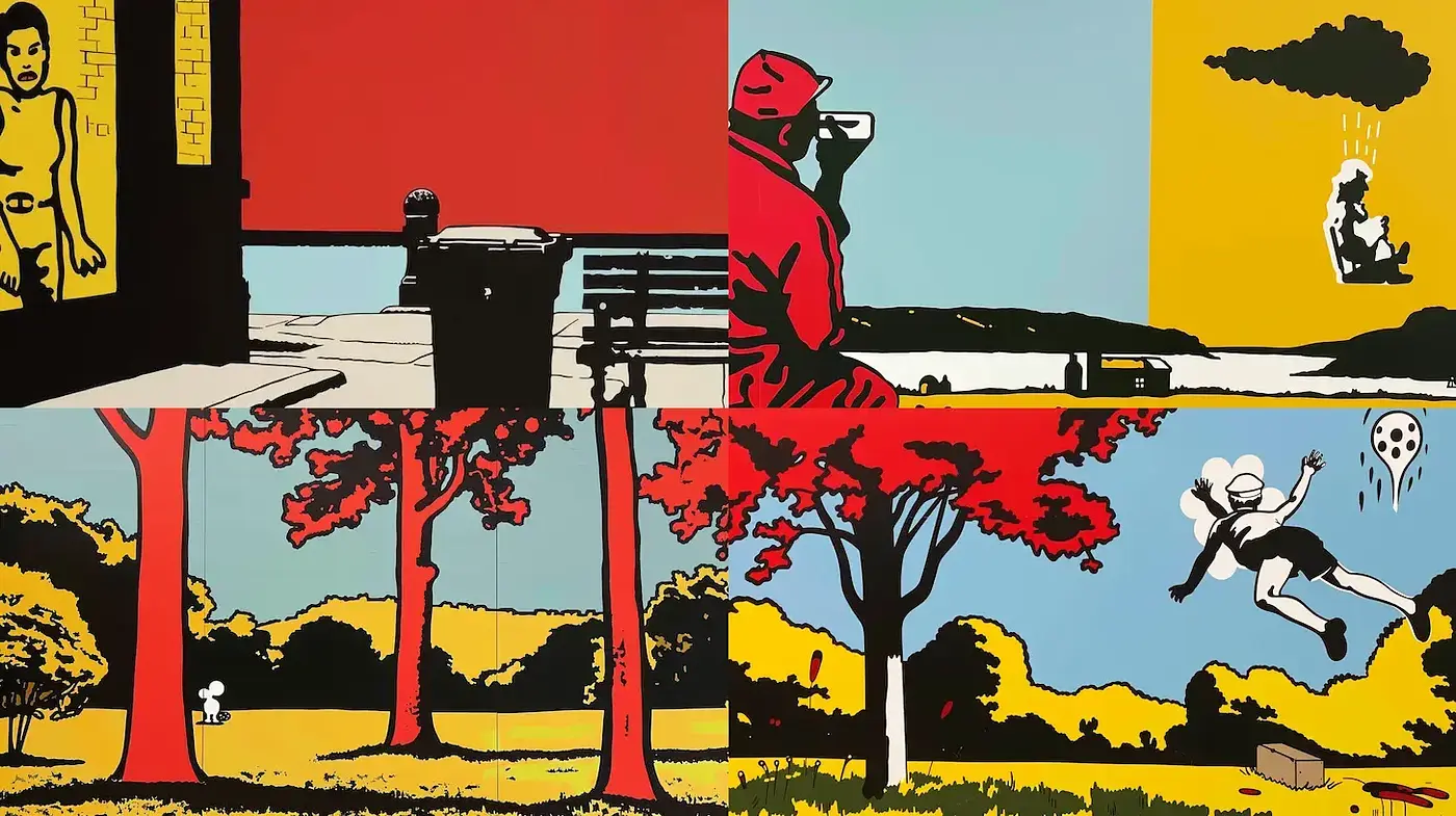 Vibrant, bold pop art with a playful urban narrative - Midjourney sref style