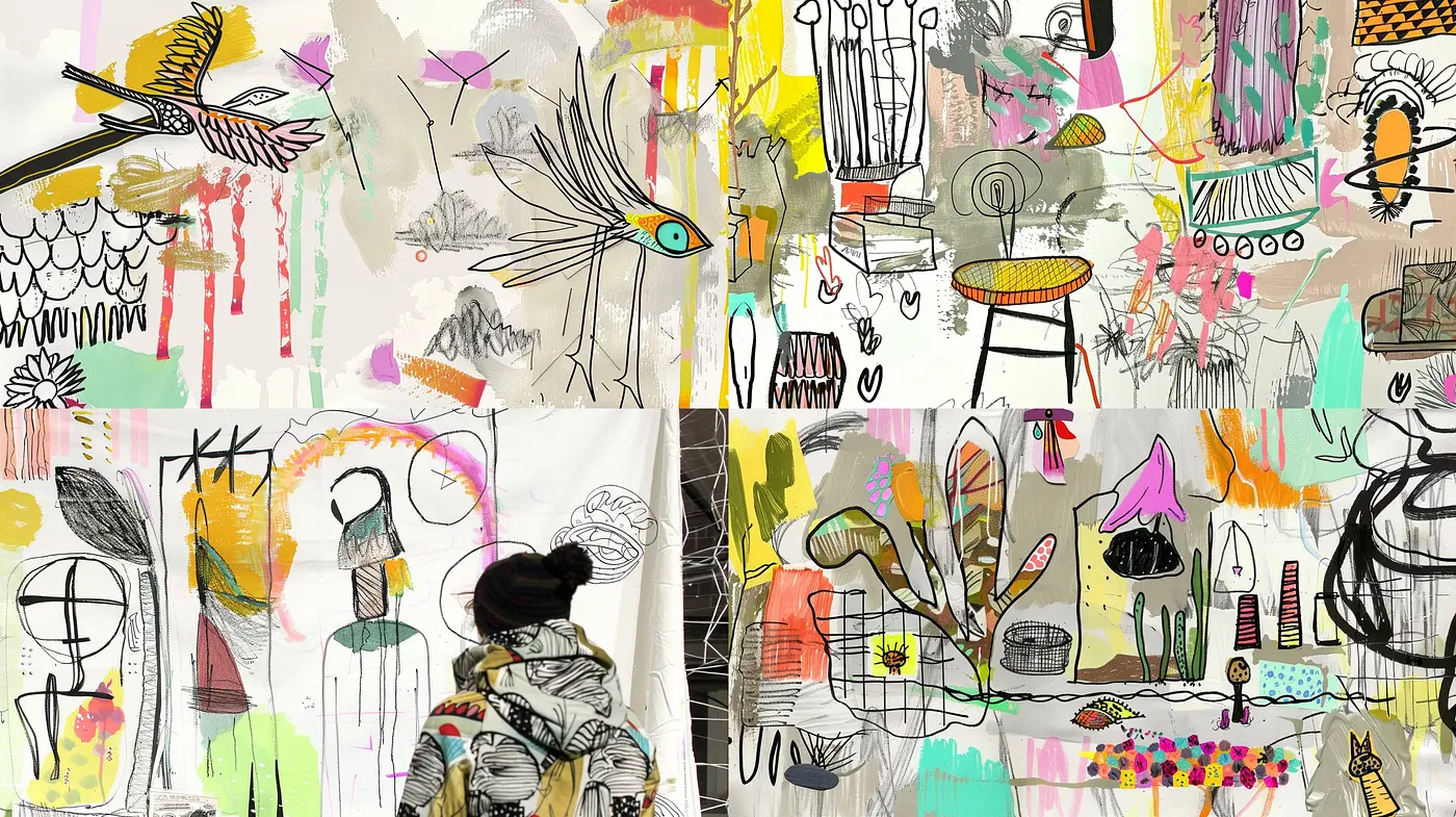 Whimsical Collage of Abstract Expressions and Natural Elements - Midjourney sref style