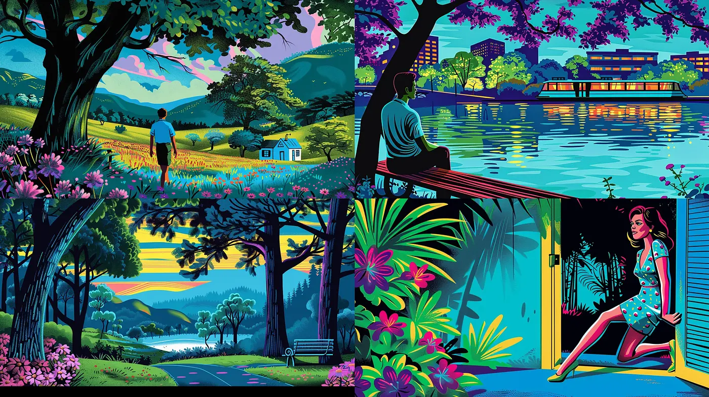 Vibrant Serenity: A Harmonious Blend of Lush Sceneries and Rich Textures - Midjourney sref style