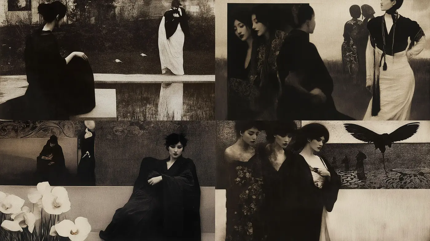 Ethereal Monochrome Elegance with a Vintage Touch - Midjourney sref style