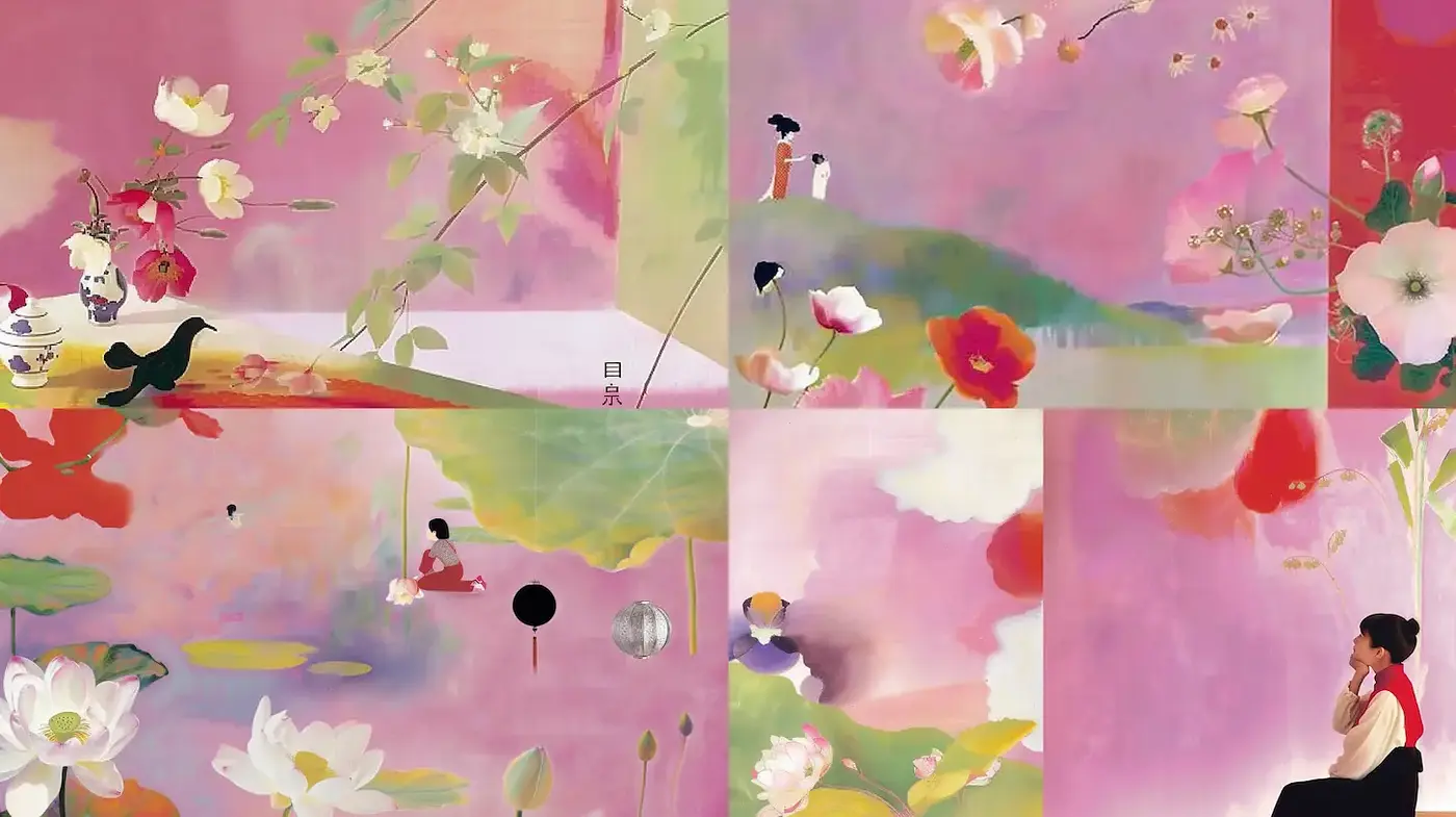 Contemporary Floral Art with Soft Pastel Tones and Eastern Influences - Midjourney sref style