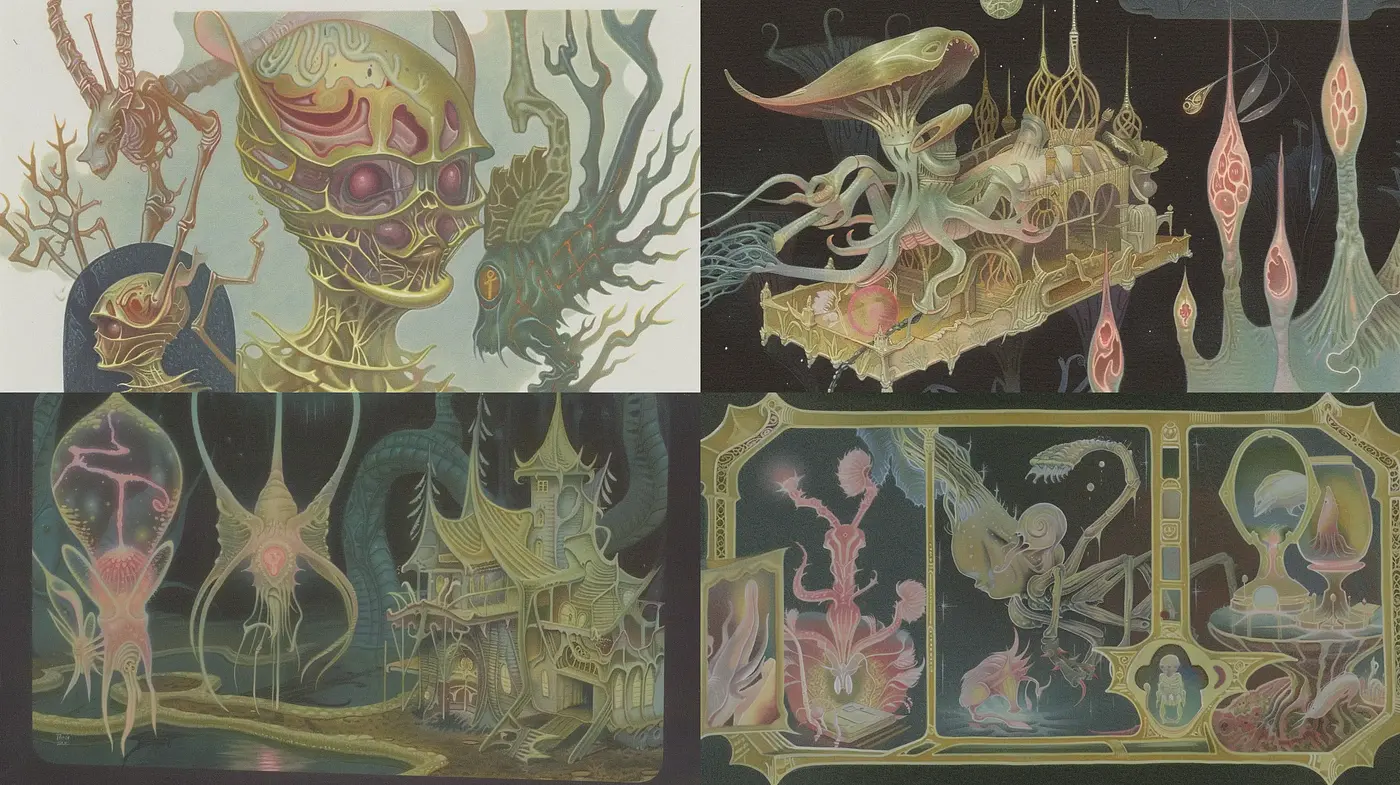 Ethereal Voyages Through Fantastical Bioluminescent Ecosystems - Midjourney sref style