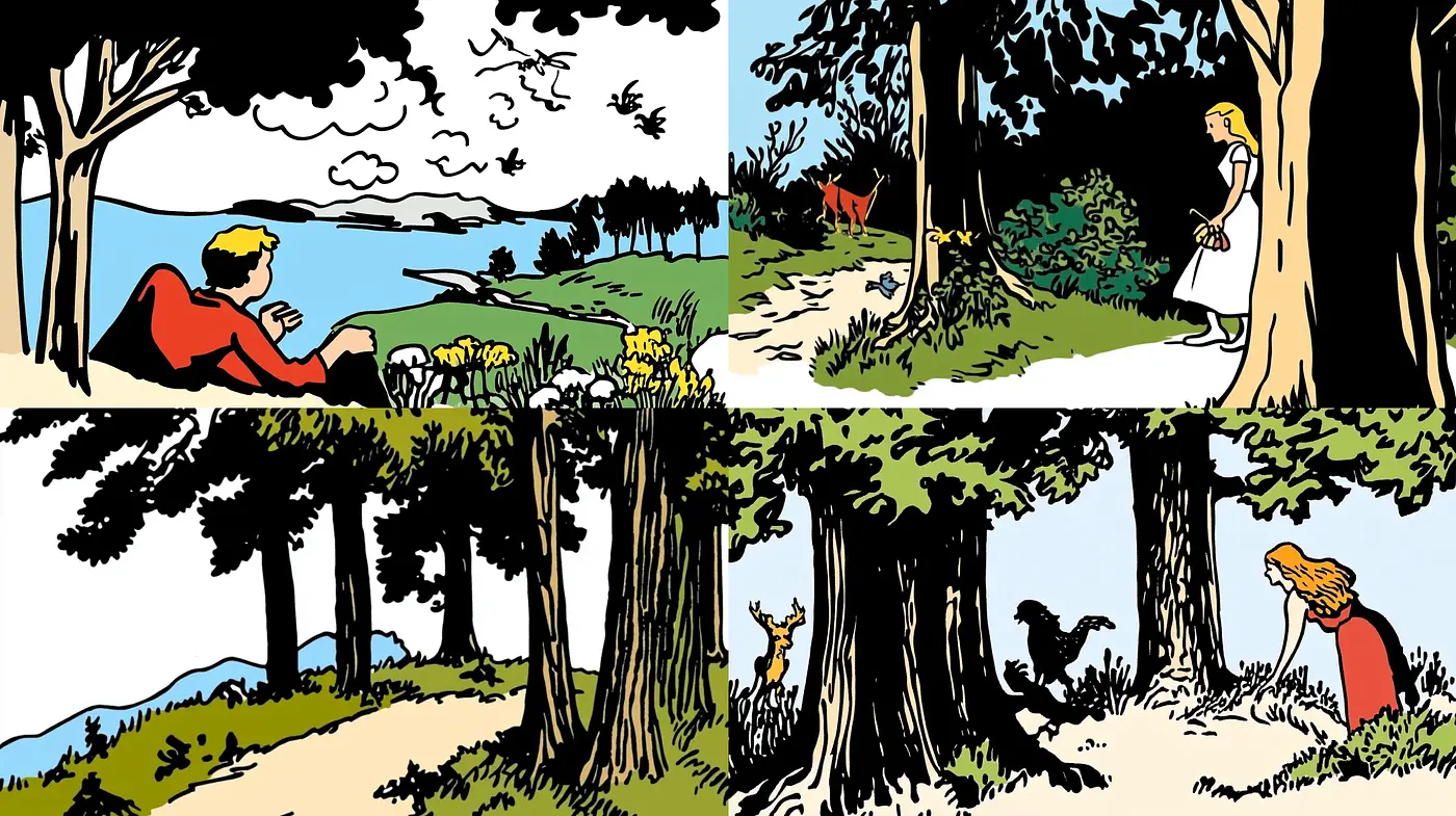 Sylvan Serenity: Evocative Scenes in a Simplified Woodcut Style - Midjourney sref style