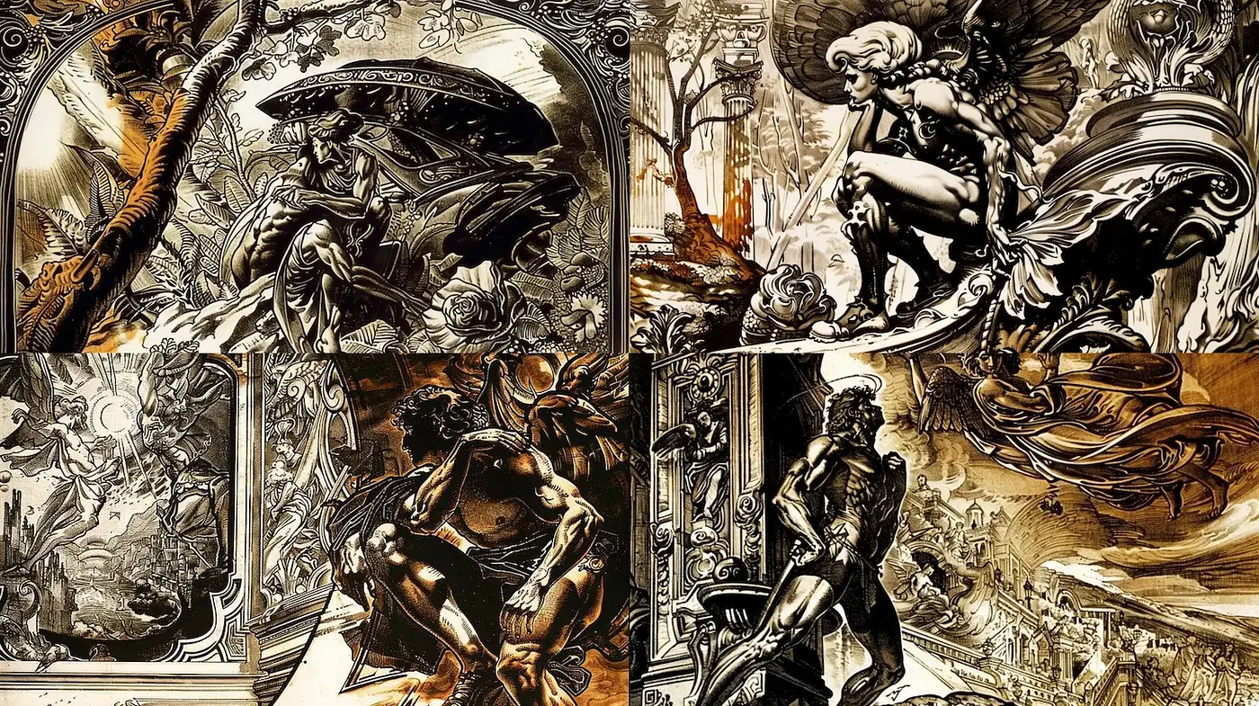 Intricate and Dramatic Surrealism with Baroque Influences - Midjourney sref style