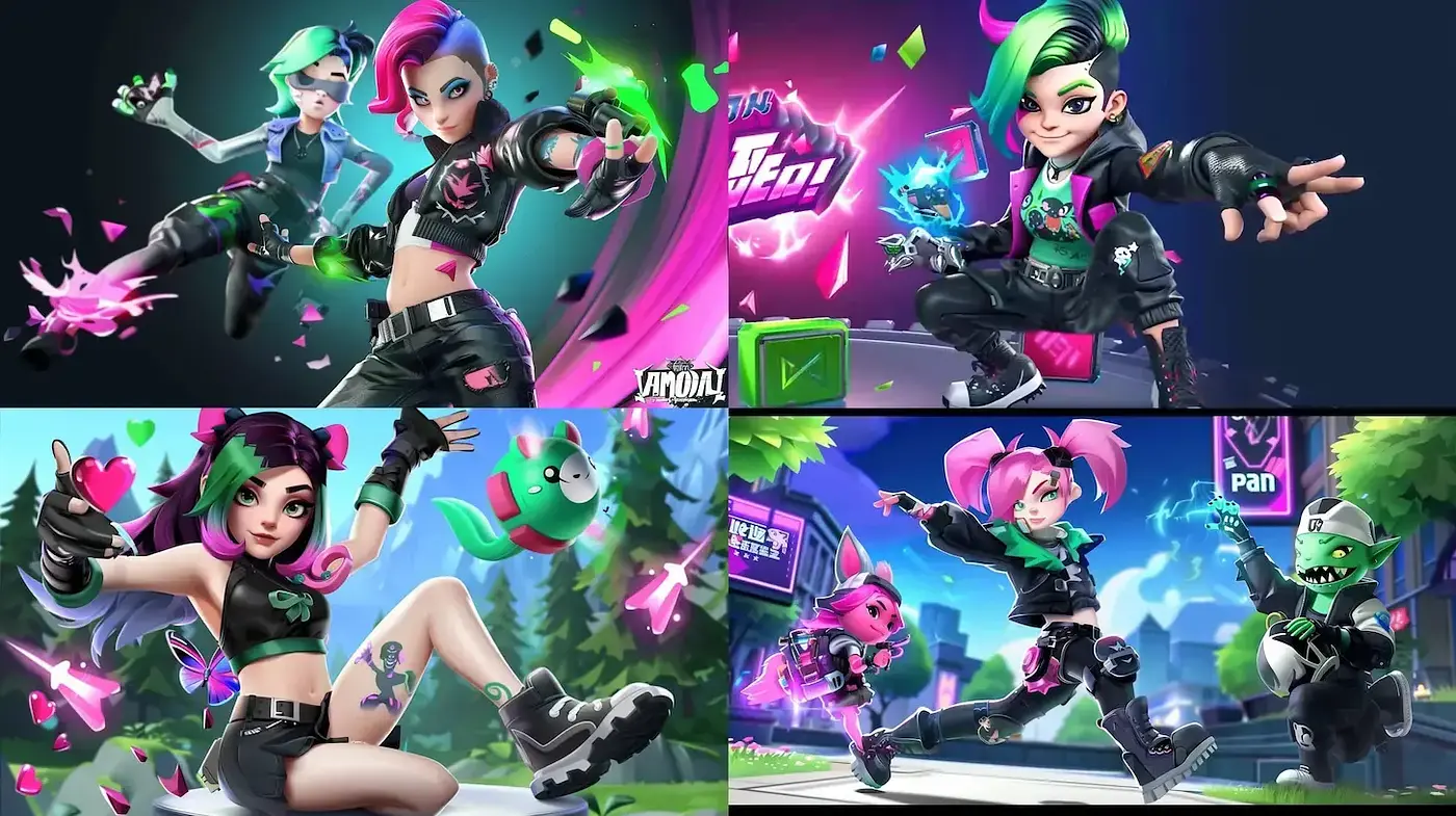 Dynamic and Vibrant Futuristic Character Design with a Playful Edge - Midjourney sref style