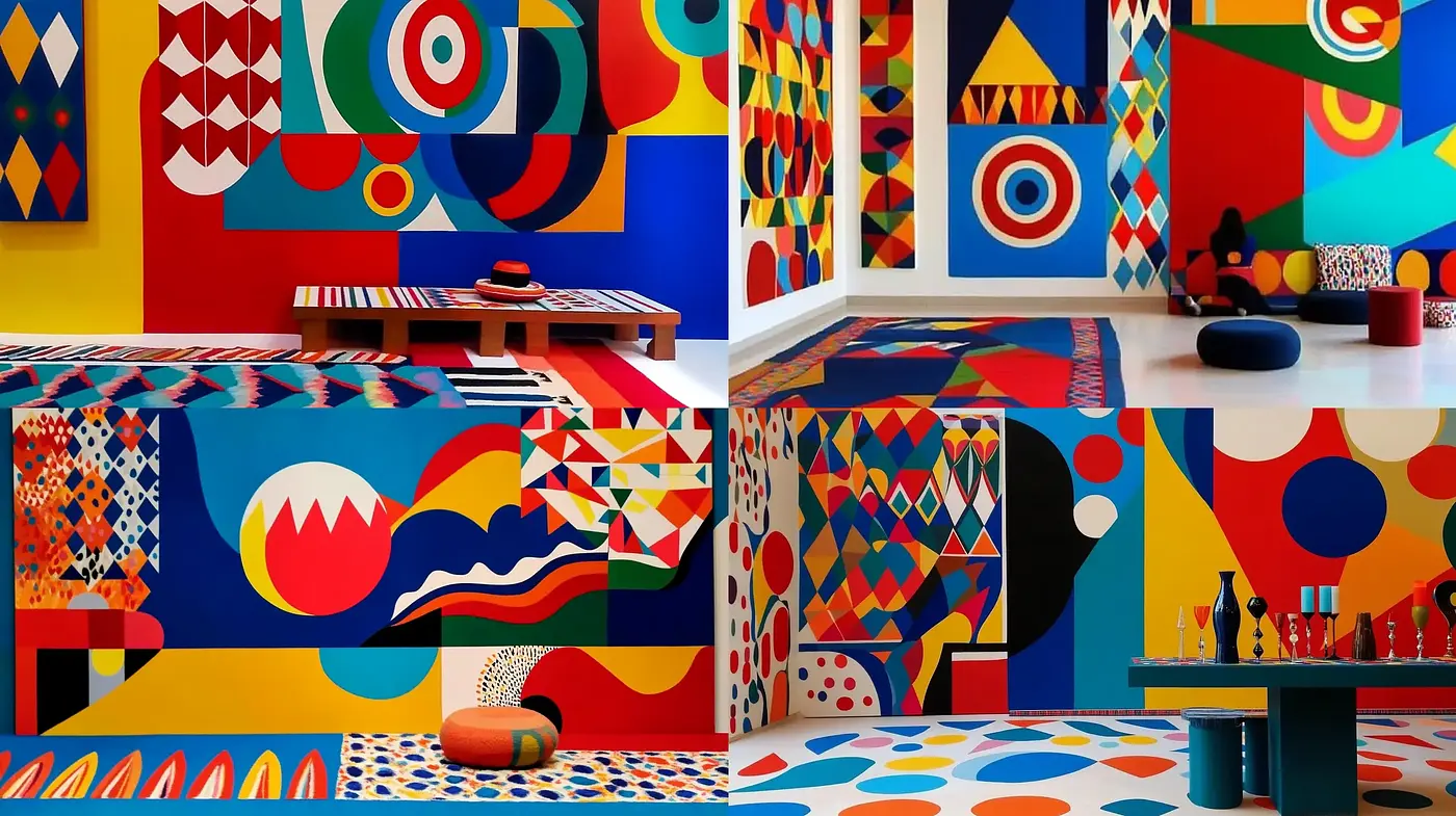Vibrant Geometric Abstraction in Interior Spaces - Midjourney sref style