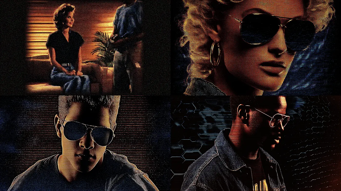 Retro-Futuristic Aesthetic with a Neon Noir Vibe - Midjourney sref style