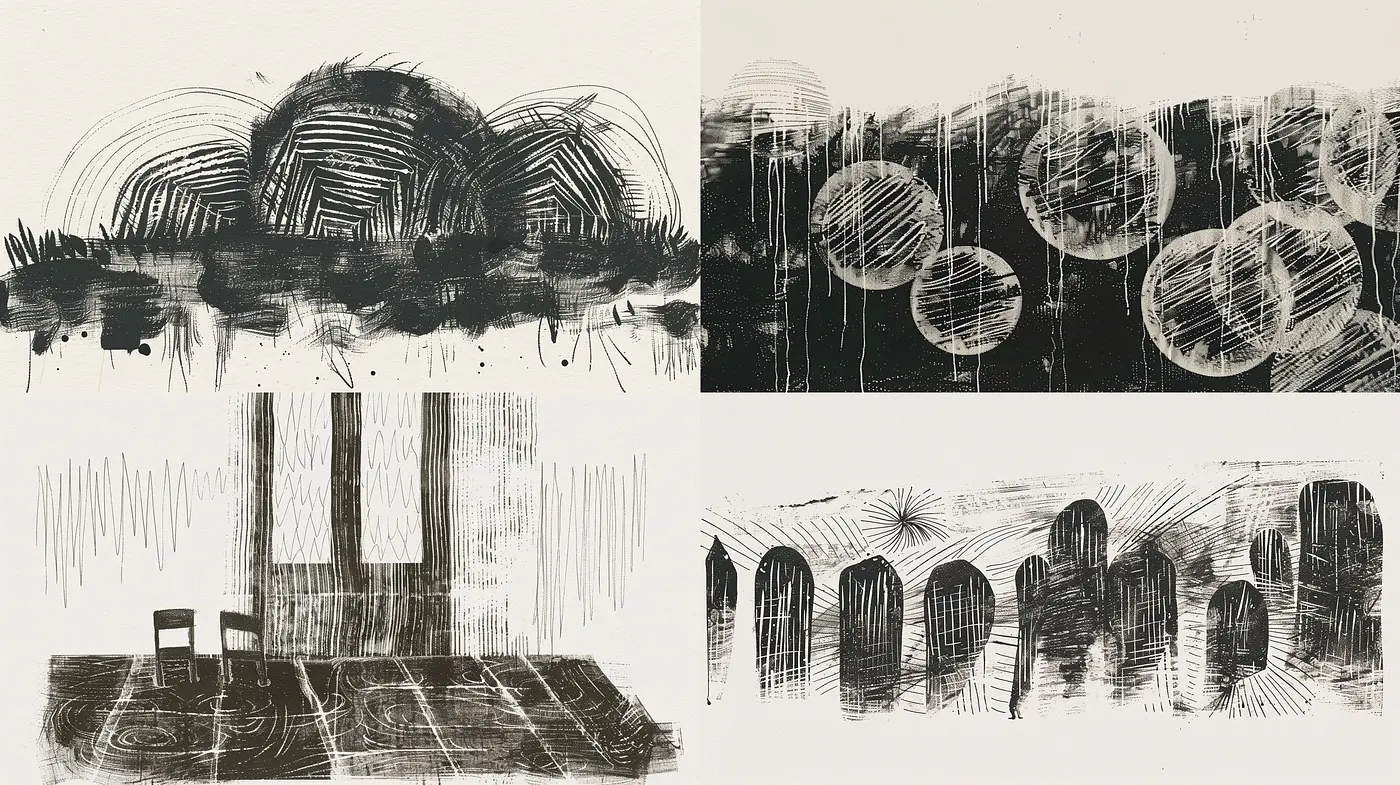 Monochrome Echoes: Harmonizing Simplicity and Complexity in Abstract Form - Midjourney sref style