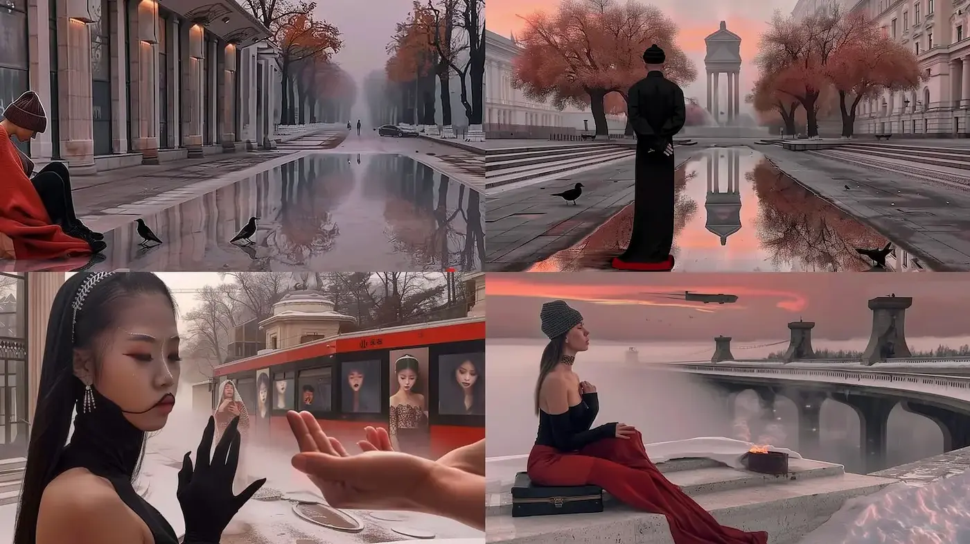 A Cinematic Fusion of Melancholic Realism and Contemporary Elegance - Midjourney sref style