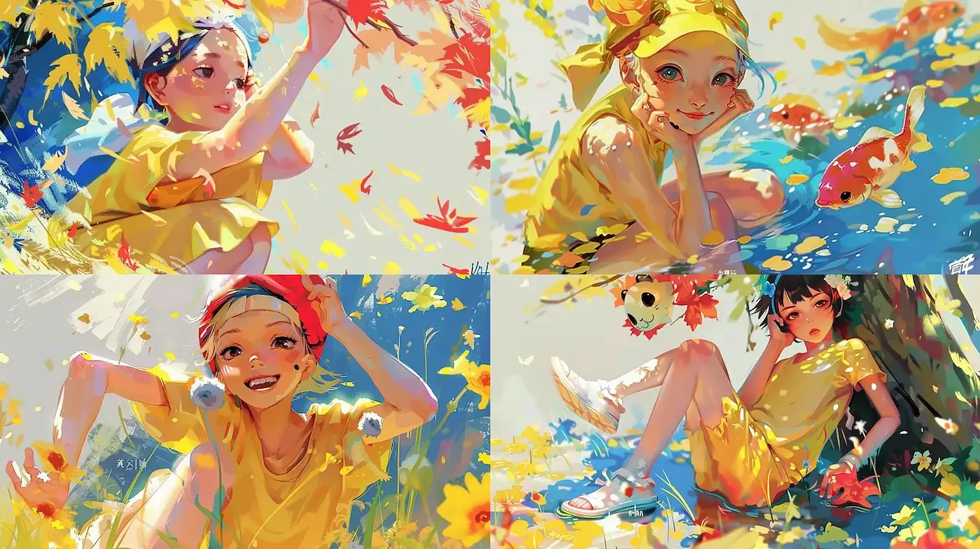Vibrant and playful summer scenes with whimsical elements - Midjourney sref style