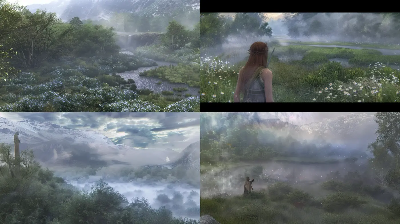 Ethereal Morning Mist in Tranquil Landscapes - Midjourney sref style