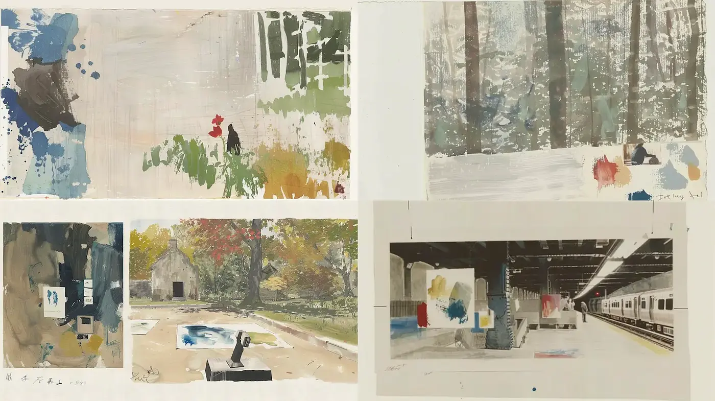 Explorations in Abstract Expressive Watercolor Landscapes - Midjourney sref style
