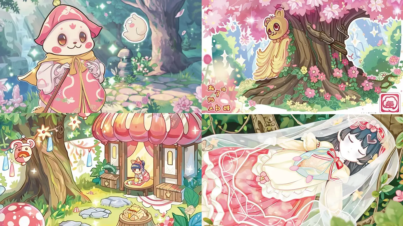 Enchanted Pastel Dreamscape in Whimsical Anime-influenced Style - Midjourney sref style
