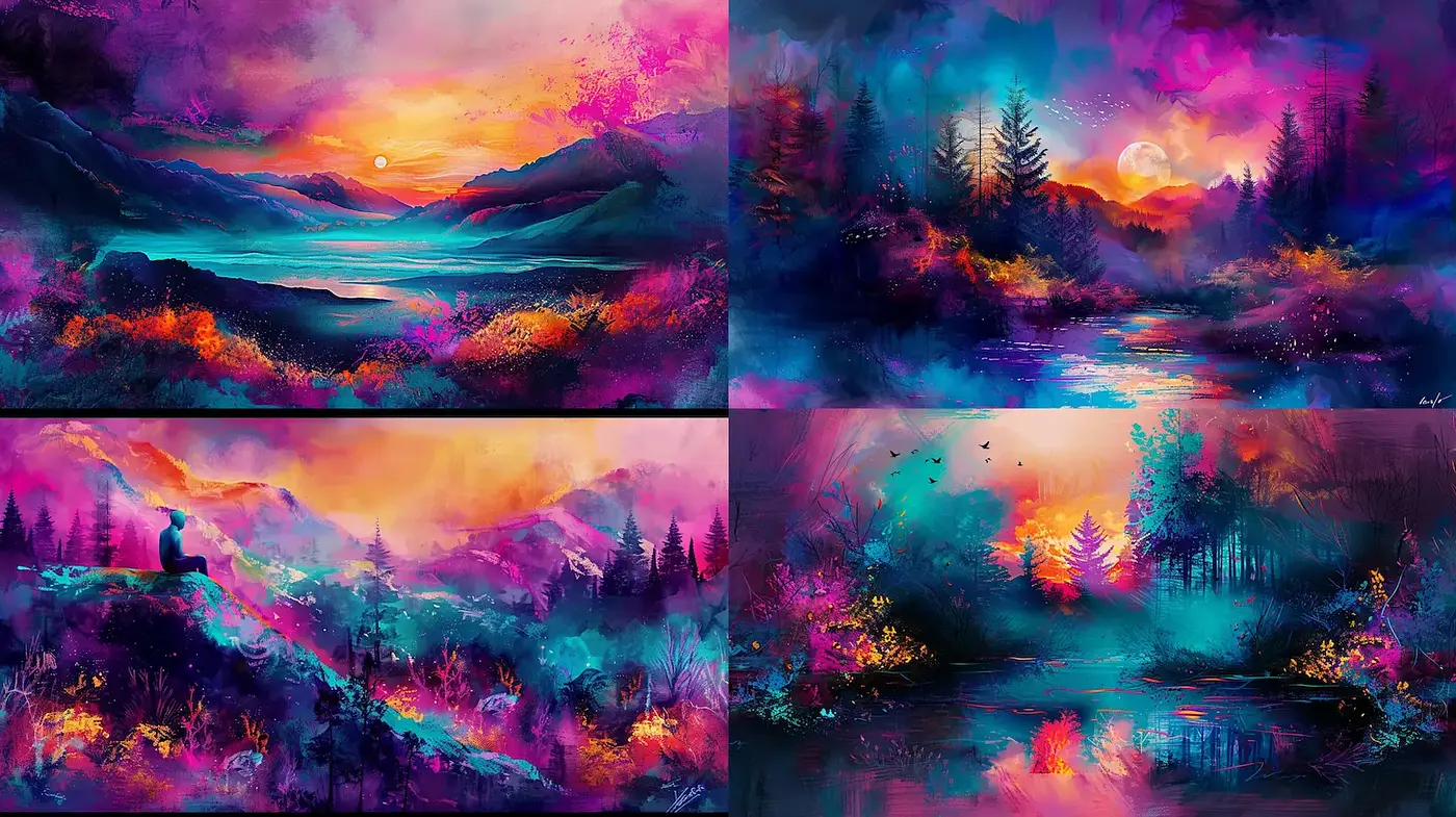 Vibrant and Ethereal Landscape Artistry with a Dreamlike Quality - Midjourney sref style
