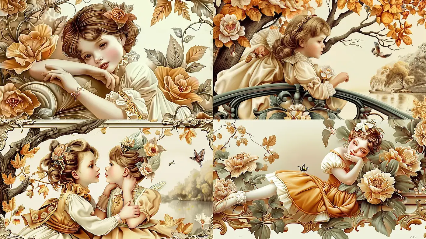 Enchanting Whimsy: A Nostalgic Celebration of Childhood Through Floral Imagery - Midjourney sref style