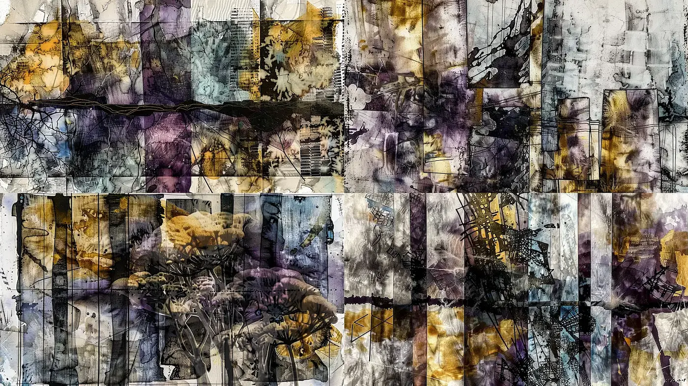 Dynamic and Abstract Fusion of Urban Textures and Artistic Styles - Midjourney sref style