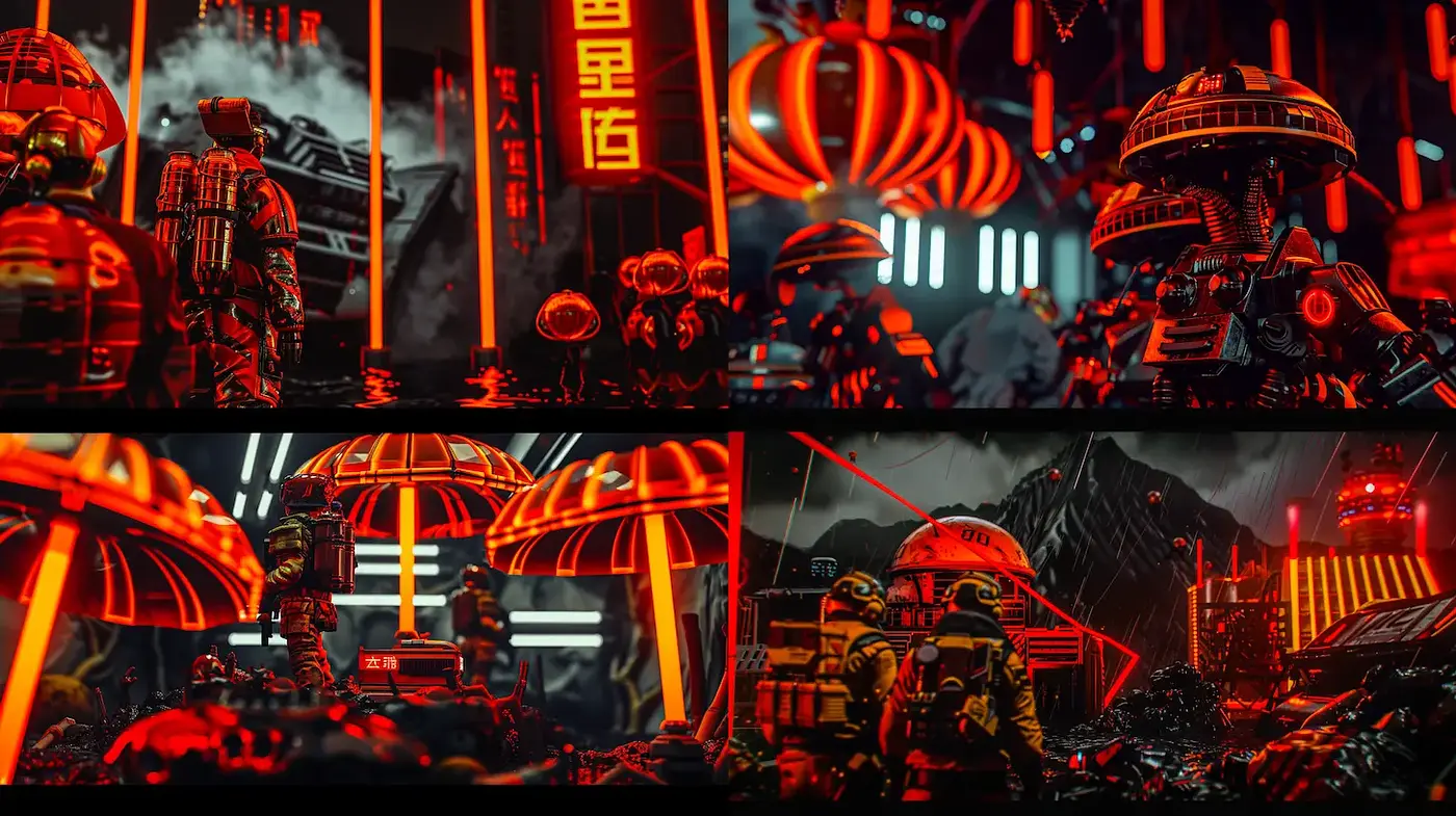 Futuristic Neon Cyberpunk Aesthetic with Dramatic Textures - Midjourney sref style
