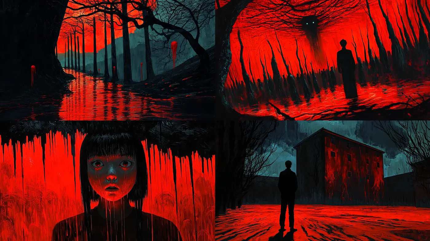 Crimson Shadows: A Haunting Expressionist Journey - Midjourney sref style