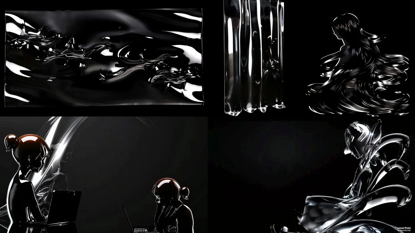 Monochromatic Fluidity: A Study in Contrasts and Cascading Textures - Midjourney sref style