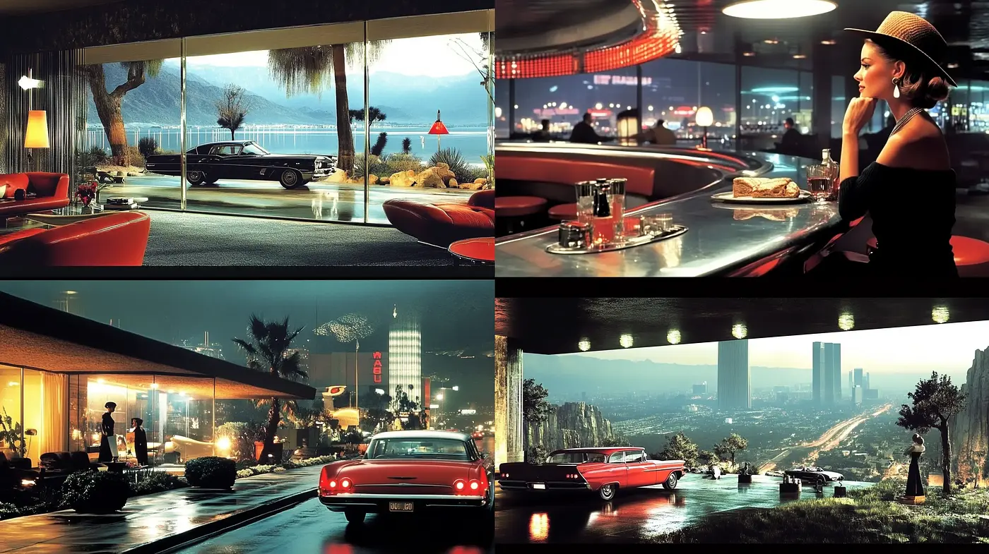Luminous Retrofuturism with a Twilight Ambiance - Midjourney sref style