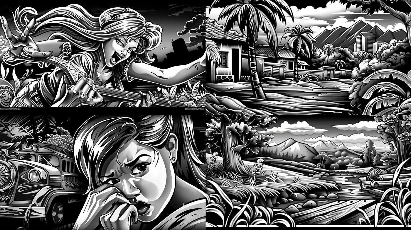 Monochromatic Nostalgia: A Homage to Vintage Noir Illustrations - Midjourney sref style