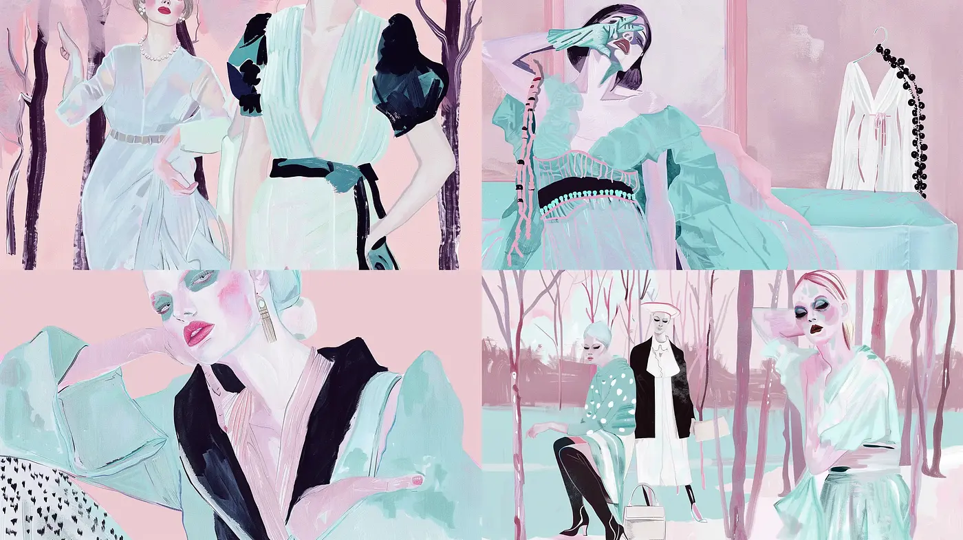 Whimsical Pastel Panache: A Dreamlike Fusion of Soft Hues and Elegant Forms - Midjourney sref style